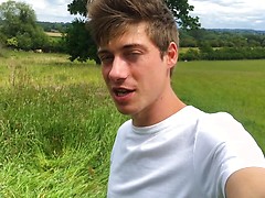 Young Naughty Pup Henry Wanks his Big Uncut Cock & Pumps his Hole with Carrots in a Field!