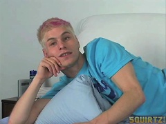Hot blond twink Timo jacking off dick